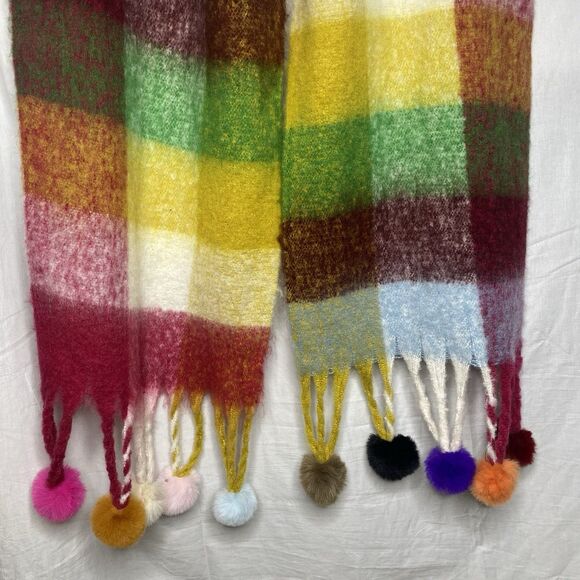 Colorful Pom-Pom Tassel Long Winter Scarf Soft Feel Women’s One Size Oversized - Picture 5 of 8